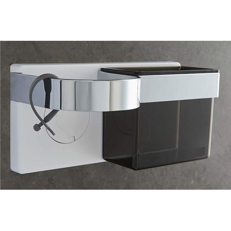 Support Sèche Cheveux Auto-Adhésif Mural Porte Lisseur avec Rangement ABS Tenue Brosses à Cheveux et Accessoires de Coiffure Adhésif Fort avec Attache de Câble Silicone (1/5)
