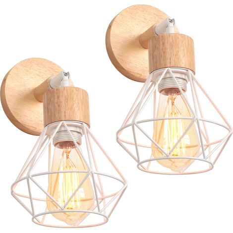 2X STOEX Aplique de Pared Retro de Madera E27 Orientable Giratorio 180° Lámpara de Pared para Dormitorio Pasillo Escalera Café - Blanca (Sin Bombilla) (1/5)