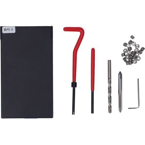 M5x0.8 Thread Repair Kit, 30-Piece Red Metal Thread Installation Tool for Drills (1/5)