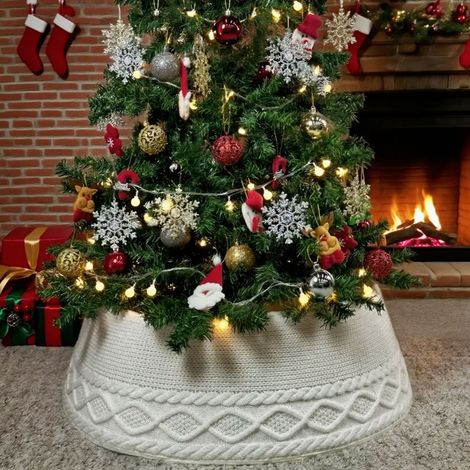 Jupe de sapin de Noël, housse de base de support de sapin de Noël pliable en tricot, adaptée aux arbres artificiels, tapis de sapin de Noël (1/5)