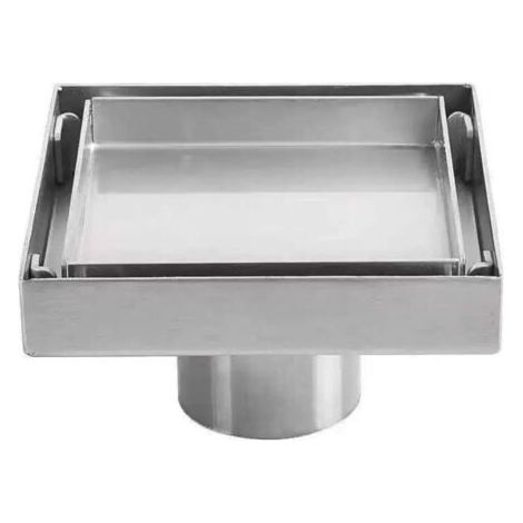 Siphon de sol en acier inoxydable 304 – Drain carré 10x10 cm – Capacité de drainage élevée – Installation facile dans cuisine et salle de bain (1/5)