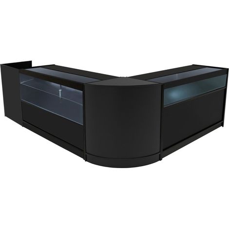 Set Mostradores Comerciales "GRAVITY" Negro CM60 + B1500 + C1500 + TB60 MDF y vidrio templado Estantes y puertas corredizas con cerradura Fácil Montaje Mostrador Recepción Expositor Comercial Me (1/5)