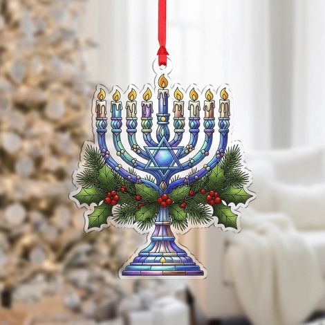 Suncatcher Hanukkah - Fenêtre Décoratif avec Symboles Juifs Traditionnels - Pour Salon Cuisine ou Centre de Soins - 1 Pièce