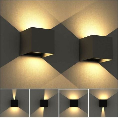 Aplique LED de pared para exterior de 12 W, 10 x 10 x 10 cm, con ángulo de haz ajustable, para interior, color negro, para salón, jardín, puerta de entrada y pasillo (2 unidades) (1/5)