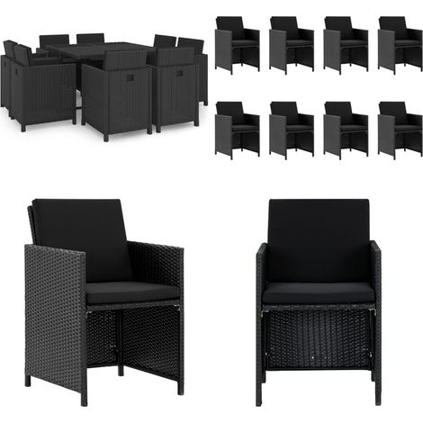Ensemble à manger d'extérieur 9pcs coussins résine tressée noir - Mobilier De Jardin - Salon De Jardin - Set De Table - Ensemble Extérieur - Meubles De Terrasse - Home & Living (1/5)