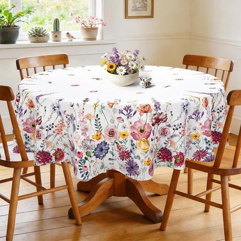 Nappe ronde Ø 180 cm avec motif fleurs sauvages, lavable, polyester