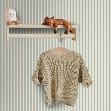 Papier peint intissé Little Stripe 1005 x 52cm Vert, blanc cassé (1/5)