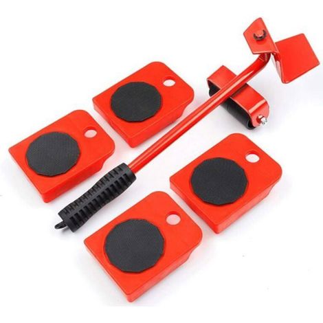 Kit Déplace Meuble Lourd - - Kit 150kg - Roulettes antidérapantes orientables - Levier acier - Rouge (1/3)