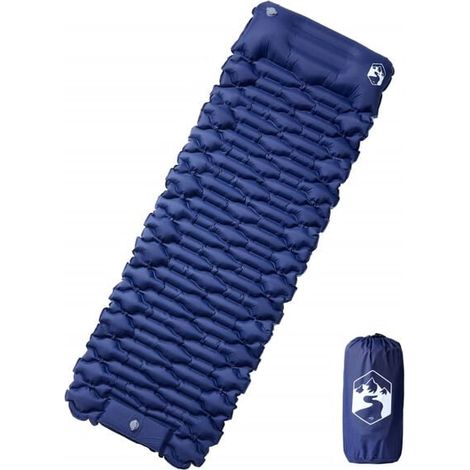 Matelas de camping autogonflant avec oreiller, convient à un usage individuel, bleu marine. (1/5)