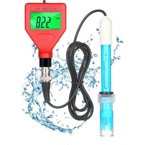 Electronic pH Meter, pH Tester with Backlight, pH Tester with Measurement Accuracy from 0 to 14 pH, for Swimming Pools and Aquariums