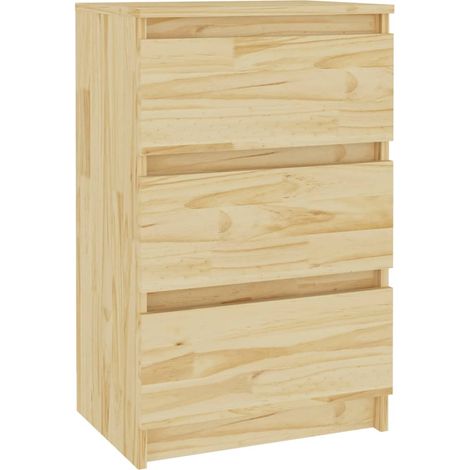 Mesita de noche con 3 cajones 40 x 29,5 x 64 cm madera de pino bruto DEC032914