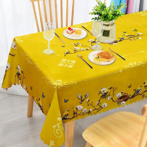 Nappe rectangulaire résistante aux intempéries lavable – Polyester Motif oiseaux dorés – Nappe d'extérieur pour jardin, cuisine, salle à manger, balcon, pour 10 à 12 personnes, imperméable et durable (1/5)
