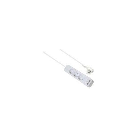 Helos ADVANCED - Regleta con 3 enchufes y cargador USB (1,5 m, con interruptor), color blanco