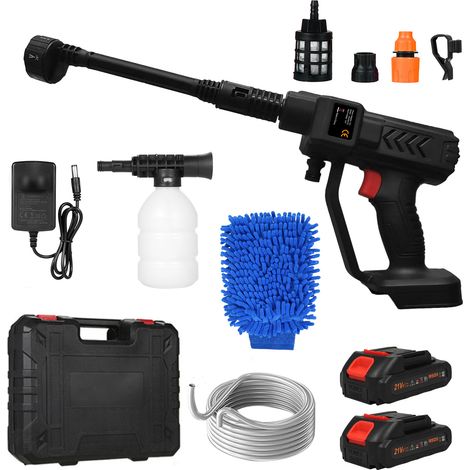 Nettoyeur Haute Pression sans Fil, Pistolet Haute Pression sur Batterie avec 2 Batteries, hydrojet Nettoyeur Haute Pression avec 6-en-1 Multi-Usage Buse pour Voiture, Jardin, Terrasse (1/5)