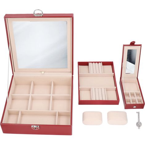 Coffret à bijoux en cuir avec serrure, grande capacité, rangement fonctionnel et boîte élégante pour filles (1/5)