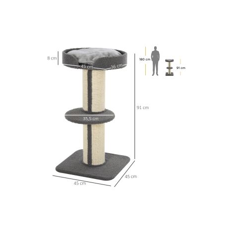 Arbre à chat gris en sisal avec plateforme stable et capacité 30 kg pour le salon, la chambre et l'intérieur (1/5)