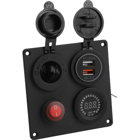 Multifunktionspanel mit zwei QC3.0 USB-Anschlüssen, Voltmeter und 12V/24V Zigarettenanzünder für Wohnmobile, Boote und Fahrzeuge. (1/5)