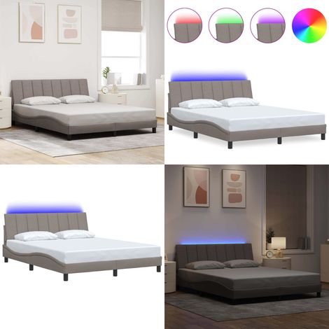 Bettgestell ohne Matratze "Hanko" Taupe 160x200 cm Stoff - Kopfteil-Kissen - LED-Beleuchtung (1/5)