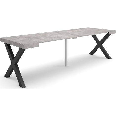 Skraut Home - Table console extensible, Console meuble, 260, Pour 12 personnes, Pieds bois massif, Style moderne, Gris Ciment (1/5)
