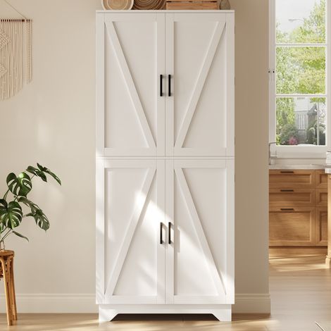 Mueble de cocina, armario alto con 4 puertas correderas tipo granero, despensa con botellero y estante en la puerta, mueble de almacenamiento para salón y comedor, 80 × 40 × 180 cm (1/5)