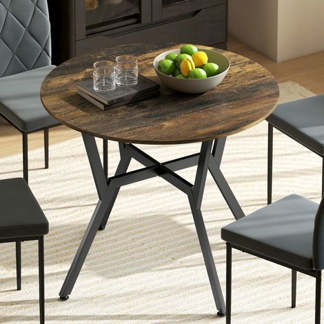 Dining Table, Round Kitchen Table with Black Legs, Anti-slip Foot Pads for Living Room, Dining Room 90 x 76 cm, Rustic Brown (1/4)