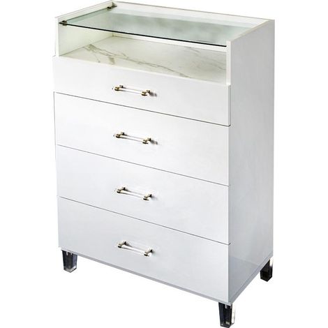 Semainier design 4 tiroirs bois blanc laqué et verre transparent à Led Krystal 84cm (1/2)