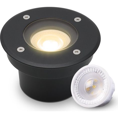 LED Bodeneinbaustrahler Schwarz FLACH rund 230V IP67 - Leuchtmittel: 5W 2700K DIMMBAR 60° - Anzahl: 1x (1/5)