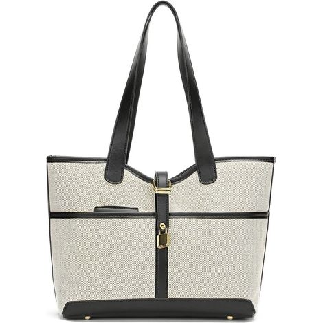 Bolso de compras para mujer con cremallera y bolsillo interior, pequeño bolso con asas para el trabajo, viajes y compras (1/5)