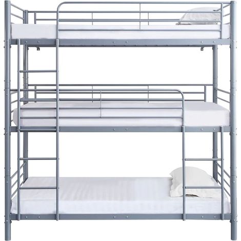 Habitat Et Jardin – Lit superposé triple en métal – 90 x 190 cm – Gris – Design moderne et sécurisé – Gain de place pour chambres d'enfants