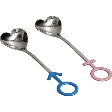 Herzförmiger Löffel für Paare aus Edelstahl 304 für Küche, Haushalt, Restaurant, Blau, Rosa, Silber (1/5)