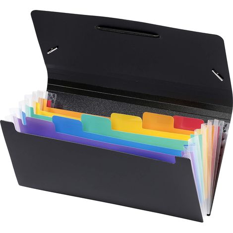 Rainbow Class - Trieur Accordéon de Bureau - Porte document 6 Positions - Organisateur de Bureau extensible - Trieur format Chèque en Plastique Noir (1/4)
