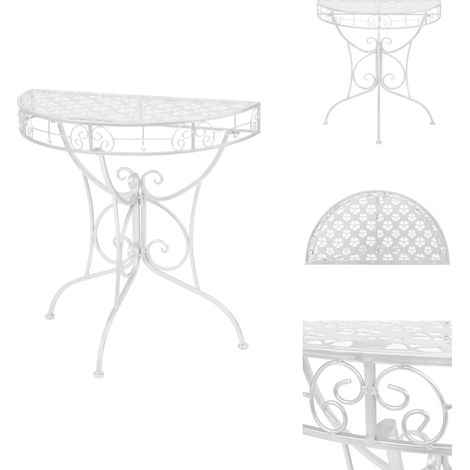 Table d'appoint Vintage Demi-ronde Métal 72x36x74 cm Argenté - Table D'appoint - Table Basse - Meuble Déco - Table Ronde - Table Vintage (1/5)
