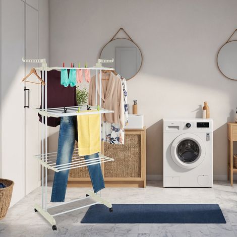 Sechoir a linge avec roulettes et ailes pliables (1/5)
