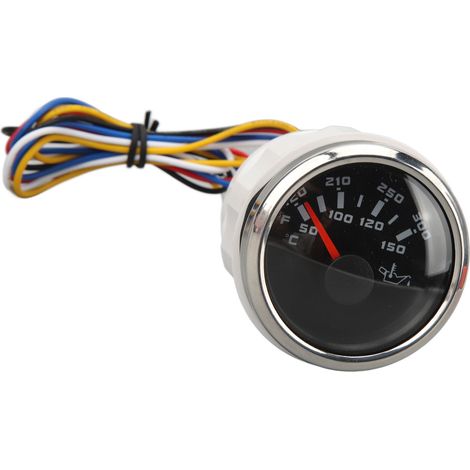 52mm DC 9-32V Öltemperaturanzeige, Hochpräzisions-Elektrothermometer in Celsius/Fahrenheit, Schwarzes Zifferblatt mit silberner Umrandung, für Boote, Yachten, Wohnmobile und Angler. (1/5)