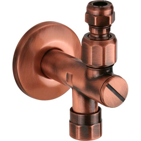 Grifo con filtro bajo fregadero con junta giratoria y tapón Ø3/8" en color cobre antiguo De Borri RV4200/R  cobre (1/2)