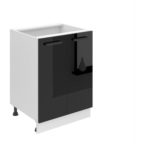 BELINI Meuble Cuisine Bas sans Plan de Travail SD10 I Meubles de Cuisine - Taille: 51,6 x 60 x 82 cm I Petit Meuble Cuisine - 2 Portes I Couleur : Noir très Brillant