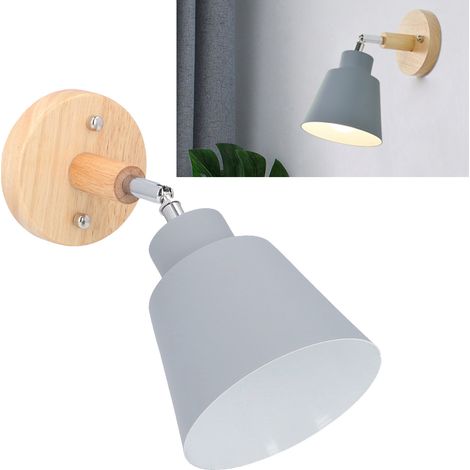 Applique murale minimaliste moderne, lampe de chevet style macaron, design en bois avec prise et interrupteur, luminaire décoratif nordique, norme américaine. (1/5)