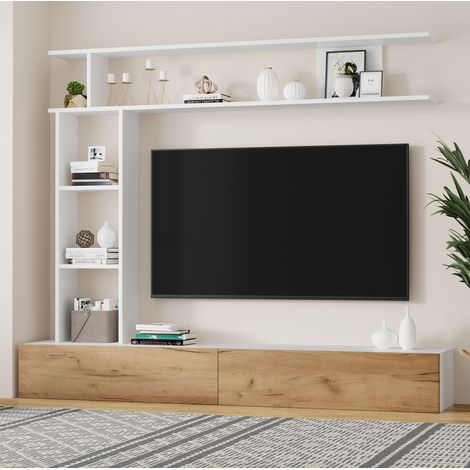 Mueble TV salón con almacenamiento bicolor para pared HAVRYA (1/5)