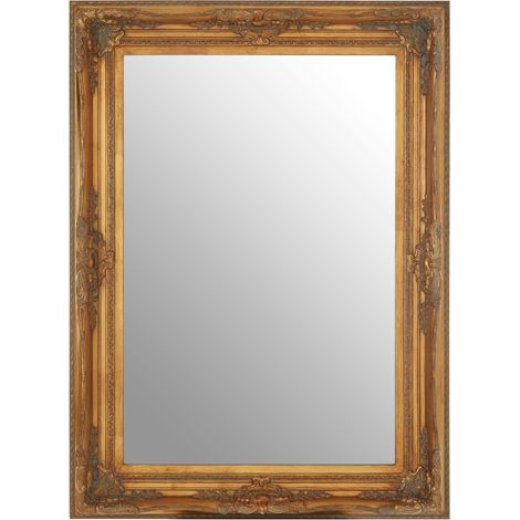 Premier Housewares Wall Mirror / Mirrors For Garden / Bathroom / Living Room With Carving Rectangular Frame / Gold Finish Wall Mounted Mirrors W83 X D8 X H113cm. (1/5)