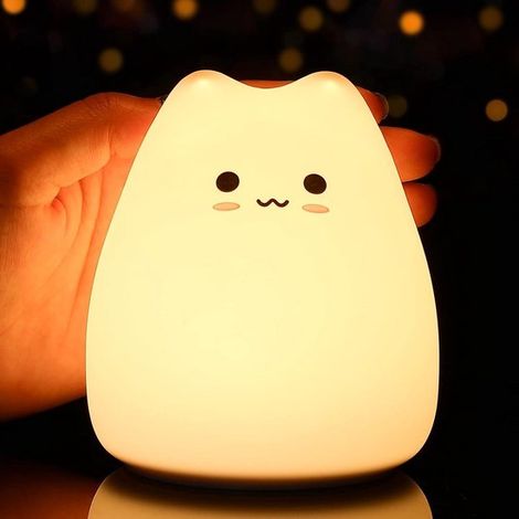 Bonita luz nocturna portátil - pilas - silicona suave - regalo de cumpleaños - niñas y niños - lindo gato (1/5)