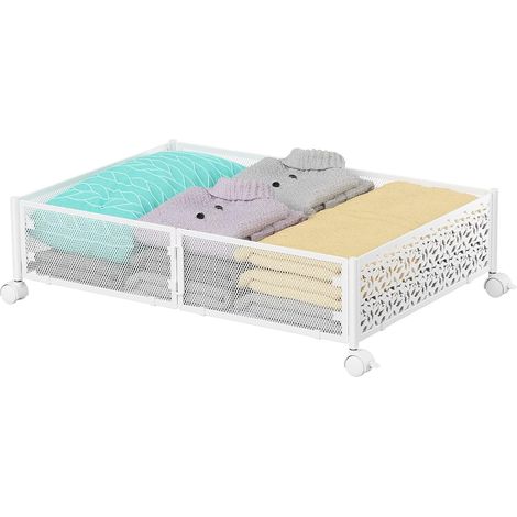 GROOFOO Conteneurs de Rangement Sous Lit avec Roulettes - 40x60cm - Pour Chaussures de Rangement Sous le Lit - Roues Améliorées - Sous-Lit en Métal de Grande Capacité (Blanc) (1/5)