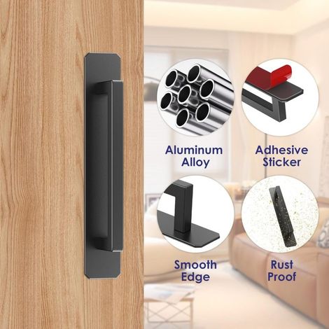 Lot de 2 poignées de porte carrées en acier inoxydable sans perçage pour portes et fenêtres en verre, portes de balcon, portes coulissantes, portes de placard, tiroirs, etc.