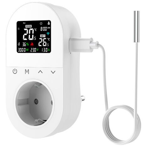Prise Thermostatique Intelligente WiFi, Régulateur de Température 2000W AC 95-240V, Corps Conducteur en Cuivre, avec Sonde de Température, Fonctionne à 50/60Hz, Dimensions 1196135mm - Contrôle Smart à