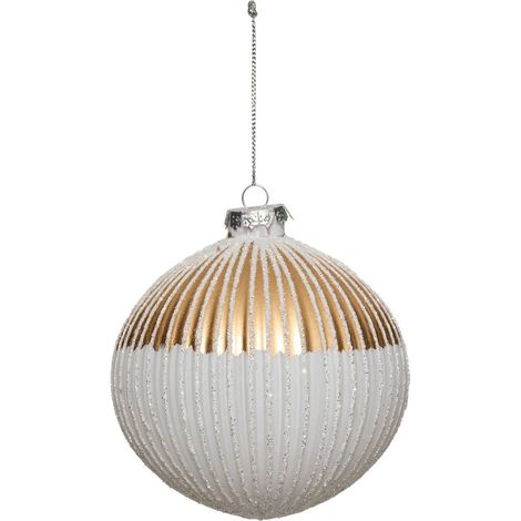 Vetro bdn 100 mm oro striato bianco - Feeric lights & christmas