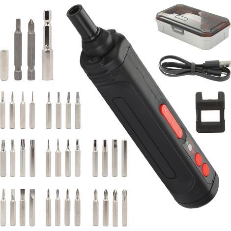 Kit de tournevis électrique sans fil avec capteur de circuit, tournevis d'alimentation rechargeable avec 34 bits, Lumière de travail LED, Câble de charge de type C, Boîtier de transport (1/5)