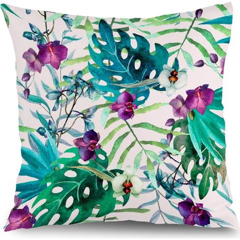 Housse de coussin extérieur fleurs printemps, décoration chaise banc jardin,45×45cm (1/5)