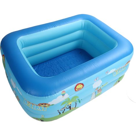 Piscine gonflable rectangulaire à motif zoo, épaisse, avec ballons et trois couches de fond à bulles. (1/5)