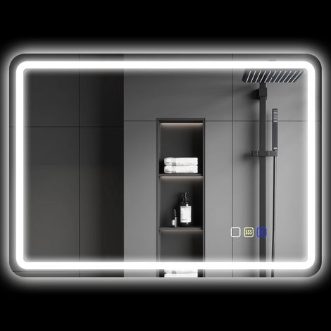 Miroir de salle de bain avec éclairage LED, traitement antibuée, 3 couleurs réglables, argent (1/5)