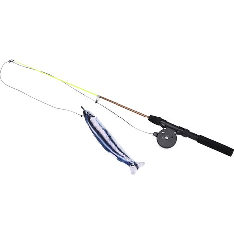 Poisson blanc télescopique en plastique pour chat, canne à pêche amusante avec plume et herbe à chat, jouet d'entraînement interactif (1/5)