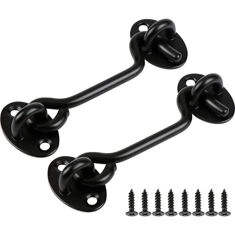 Sichtschutzhaken und Ösenverschlüsse, einfach zu bedienende Verschlüsse für Scheunentüren, schwarz, 2er-Pack (4 Zoll)